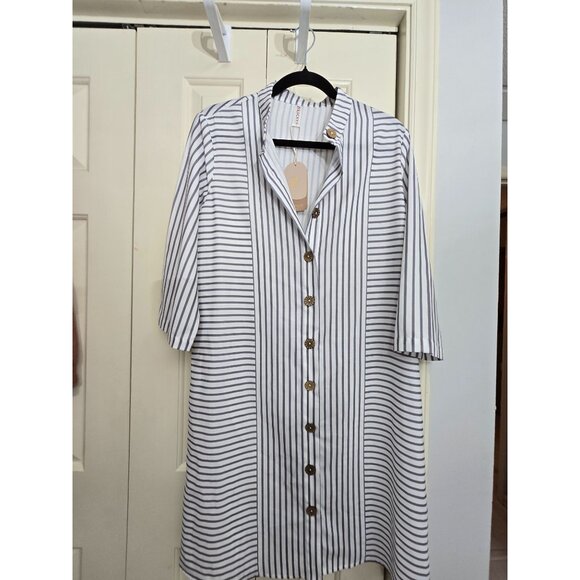 Zolucky Womens Striped Button-Down dress Large Polyester White & Gray - Picture 1 of 7